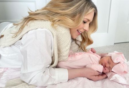 hillary vaughn with her daughter bridget born  in april 2023