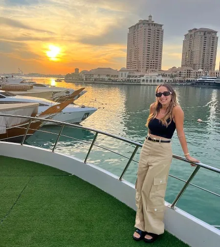 linda raff enjoying her ship ride in qatar